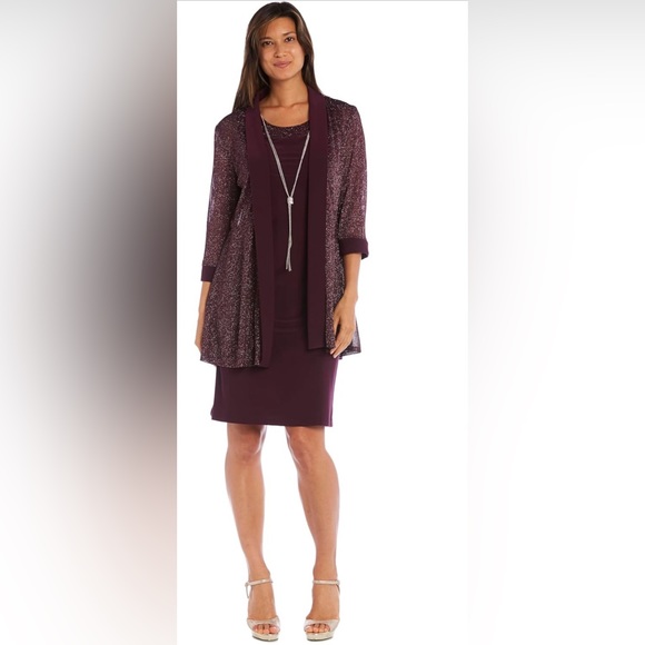 R&M Richards Dresses & Skirts - R&M Richards Women's Two Piece Metallic Rib Jacket Dress in Merlot Size 10